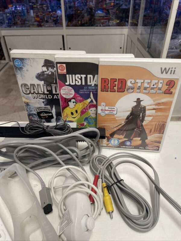 Nintendo Wii Consolle Bianca PAL + Cavi + Giochi Red Steel Just dance Call of D. - immagine 6