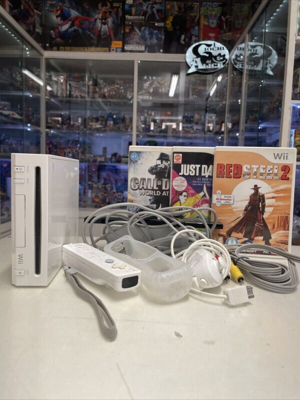Nintendo Wii Consolle Bianca PAL + Cavi + Giochi Red Steel Just dance Call of D.